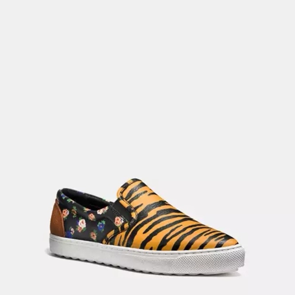 Coach C103 Tiger Print Sneakers in Orange/Black Combo Size 7 NEW